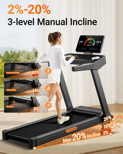 Yumay L20 Foldable Treadmill with 20% Manual Incline, 14KM/H & 180KG Capacity