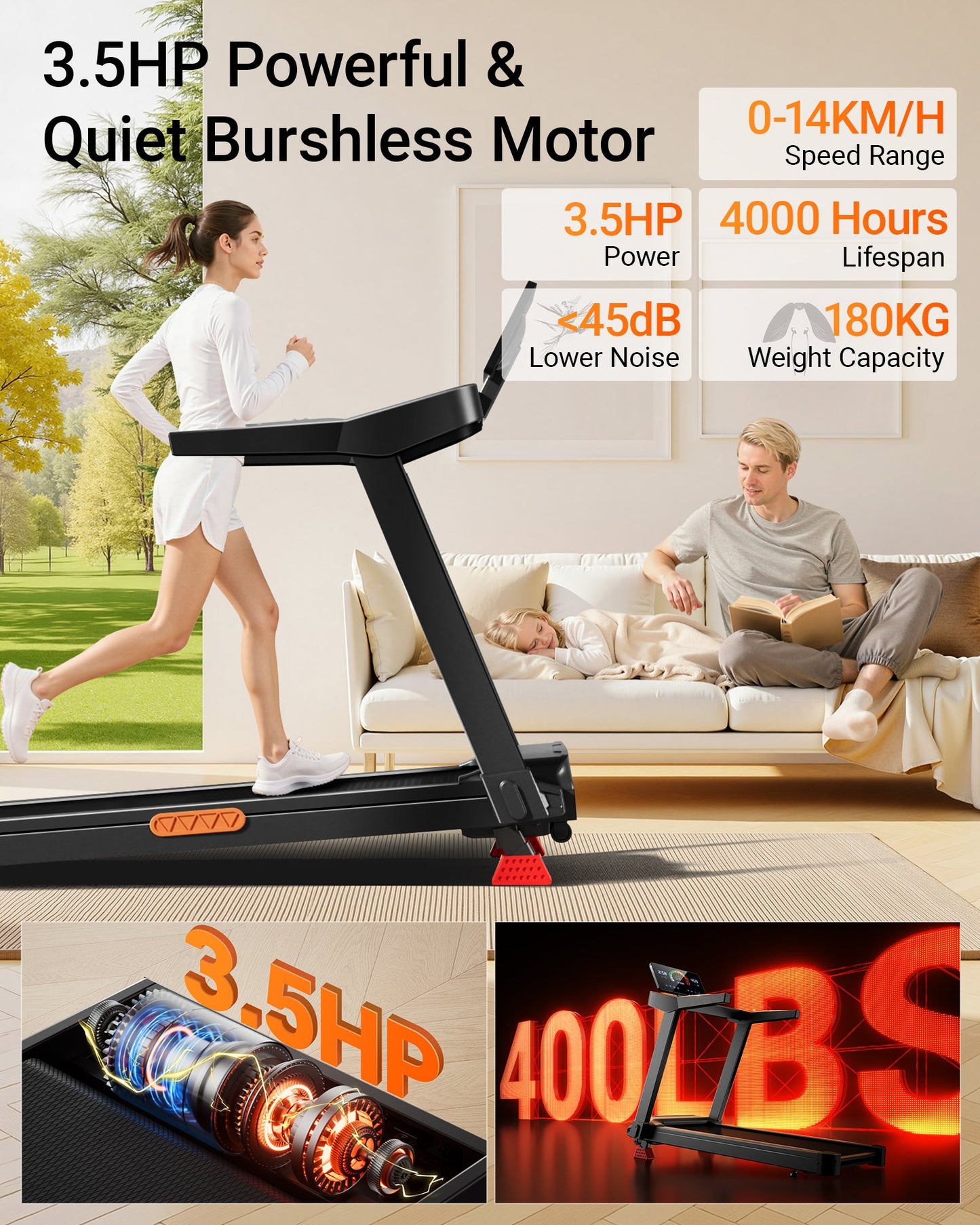 Yumay L20 Foldable Treadmill with 20% Manual Incline, 14KM/H & 180KG Capacity