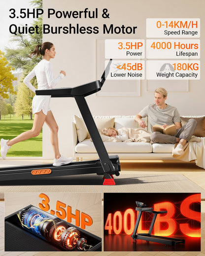 Yumay L20 Foldable Treadmill with 20% Manual Incline, 14KM/H & 180KG Capacity