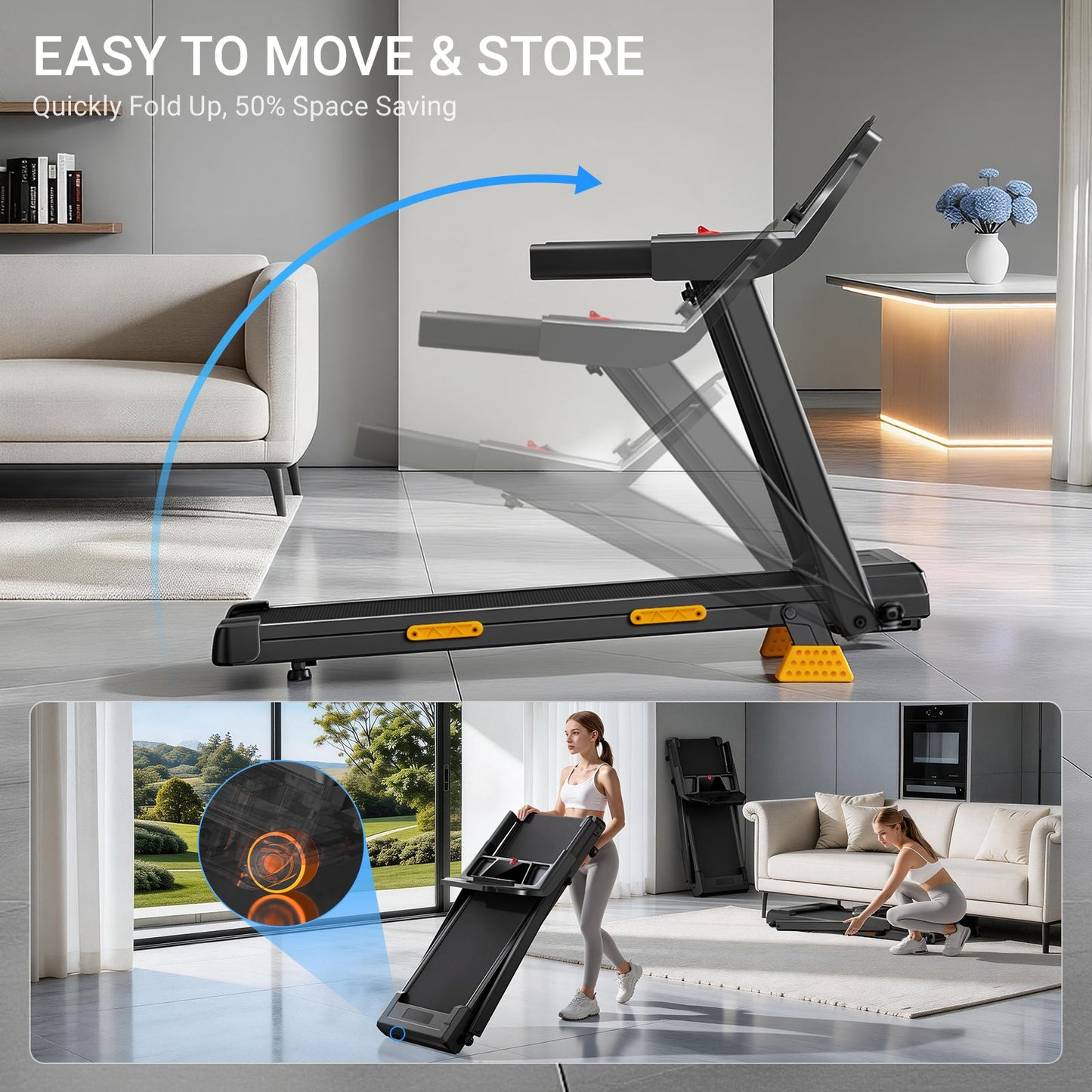 Umay SF20 Foldable Treadmill with Wider Three Screen & Holder, 15% Incline & MAX 12KM/H (New Upgrade)