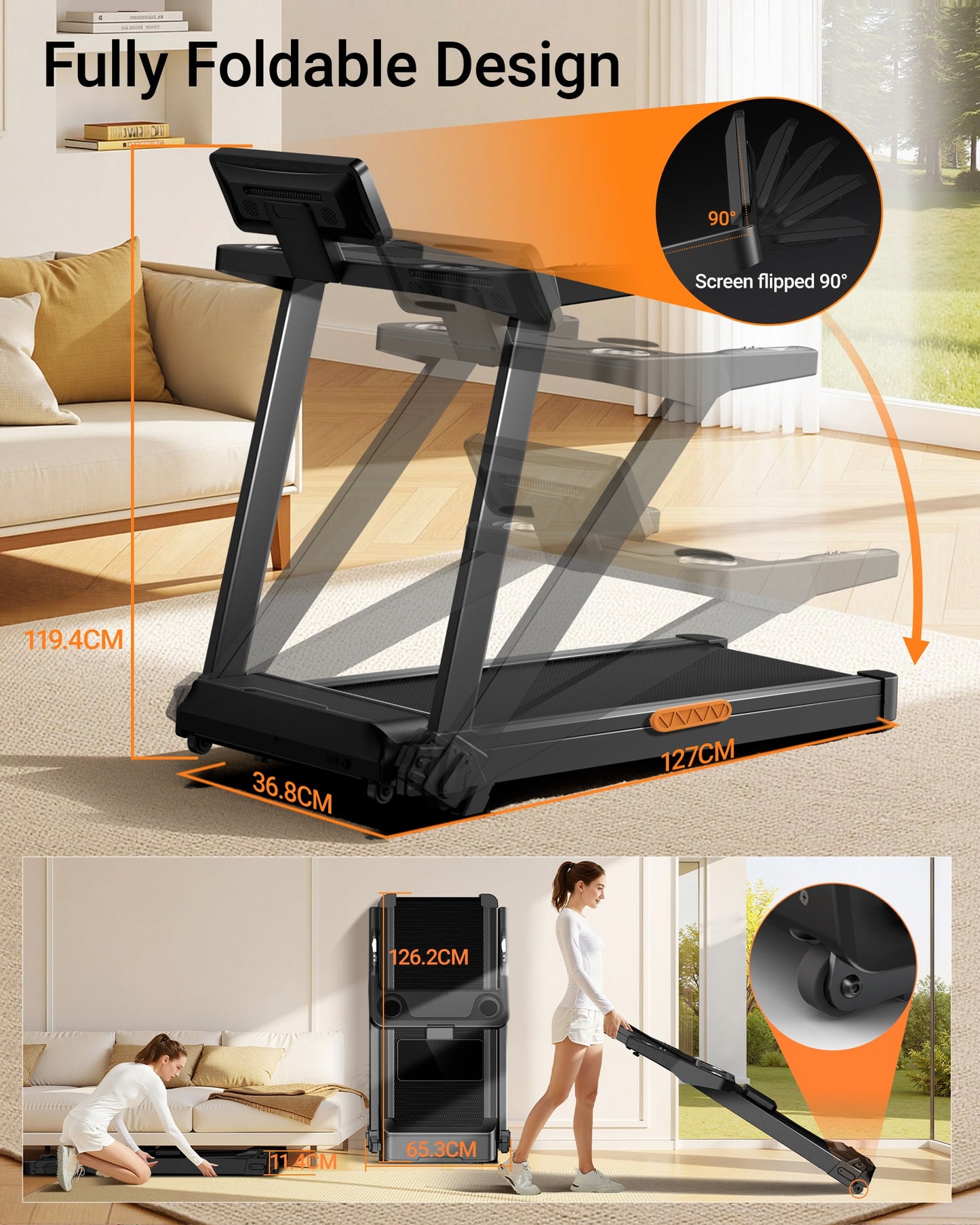Yumay L20 Foldable Treadmill with 20% Manual Incline, 14KM/H & 180KG Capacity