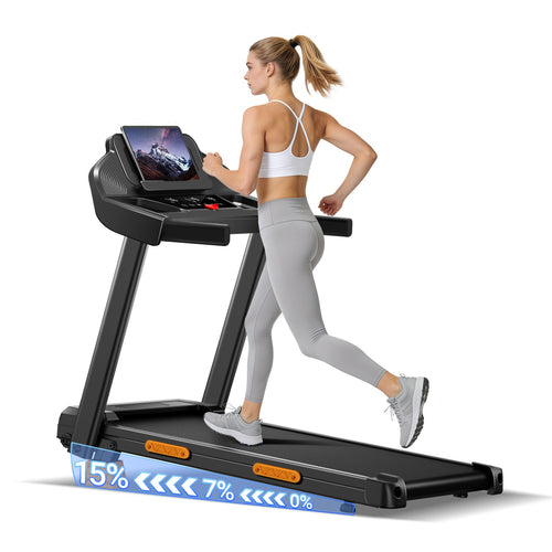 Yumay SF20 Foldable Treadmill with Wider Three Screen & Holder, 15% Incline & MAX 12KM/H (New Upgrade)